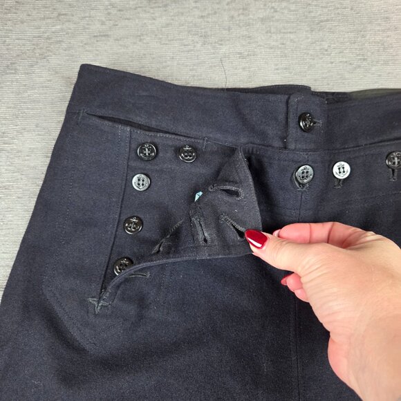Navy Sailor True Vintage Wool Pants 32 x 28.5 Lace Back Bell Bottom Cracker Jack - Picture 2 of 13